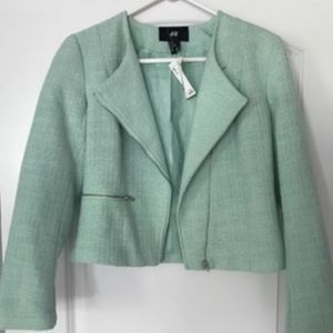 H&M Tweed Moto Mint Green Blazer size 6